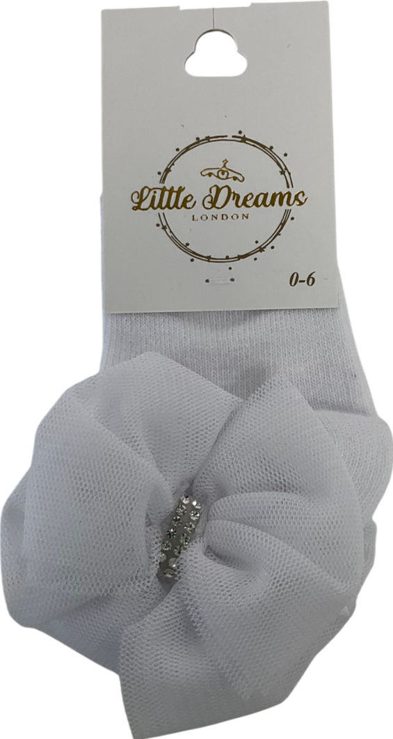 Little Dreams White Dimante Bow Socks 0-3 Months