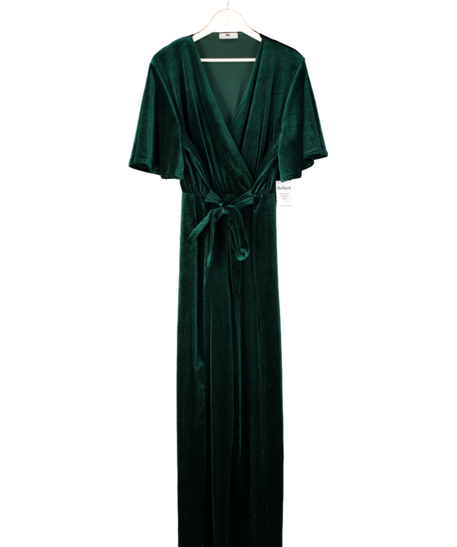 Buff Clothing Green Velvet Belted Jumpsuit UK L