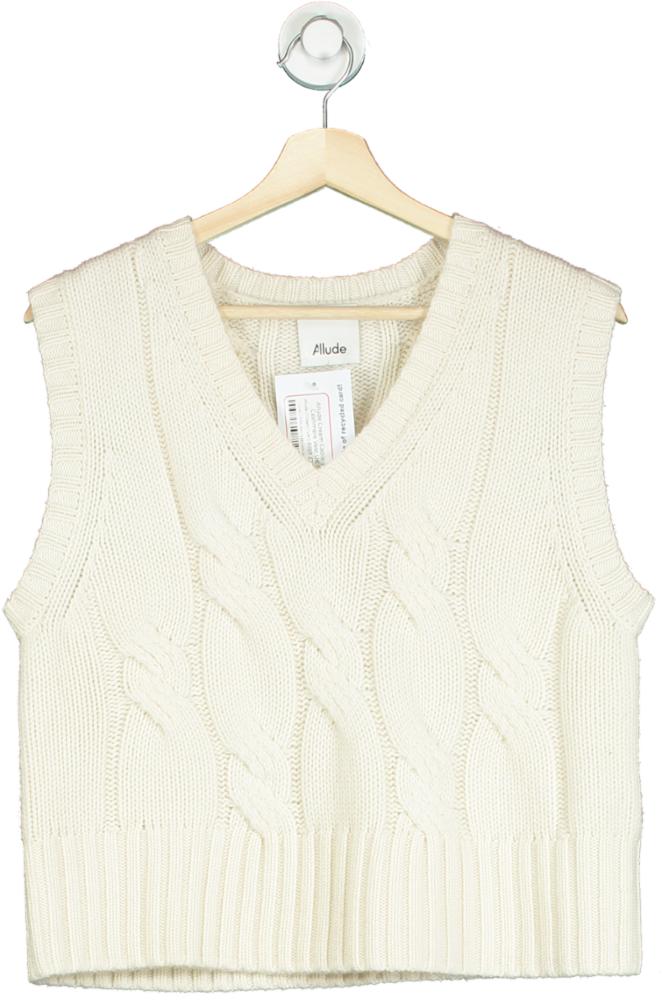 Allude Cream Cable-knit Cashmere Vest UK S