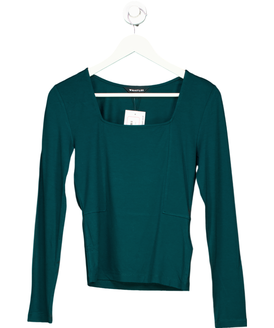 Whistles Green Square Neck Long Sleeve Top UK 10