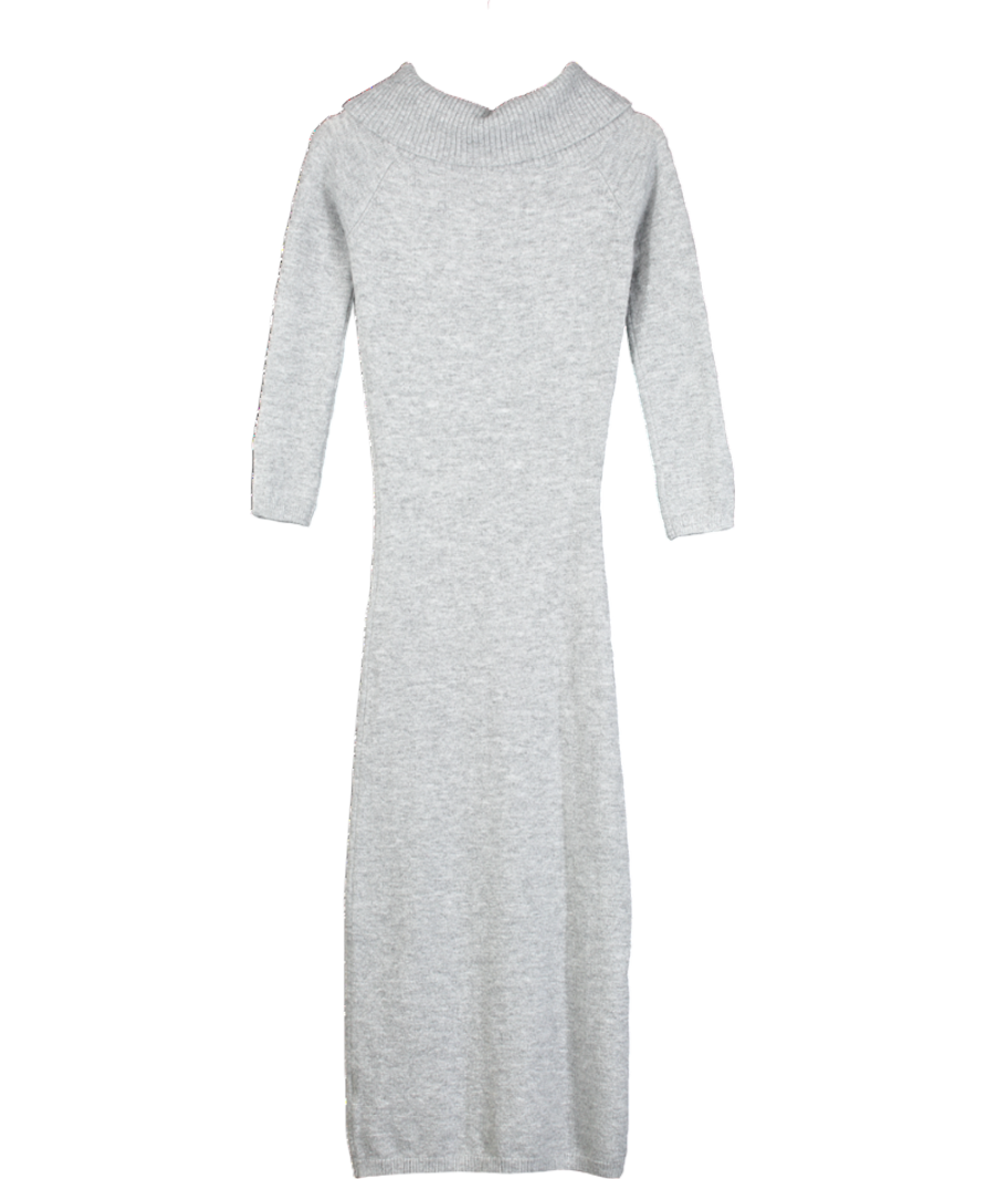 Aria Cove Grey Knitted Bardot Fold Over Maxi Dress UK 8