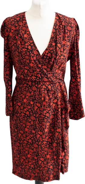 MAJE Red Rapita Wrap-effect Floral-print Crepe Mini Dress Fr40 UK 12