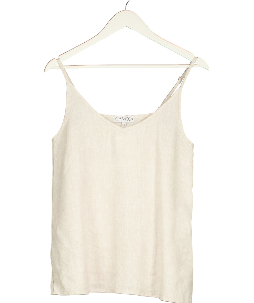 CAMIXA Beige Cami-v Natural Linen Top UK S