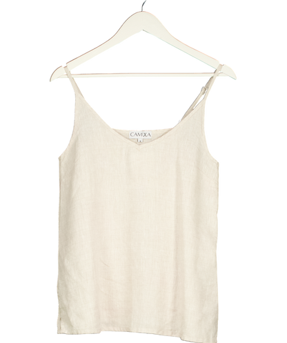 CAMIXA Beige Cami-v Natural Linen Top UK S