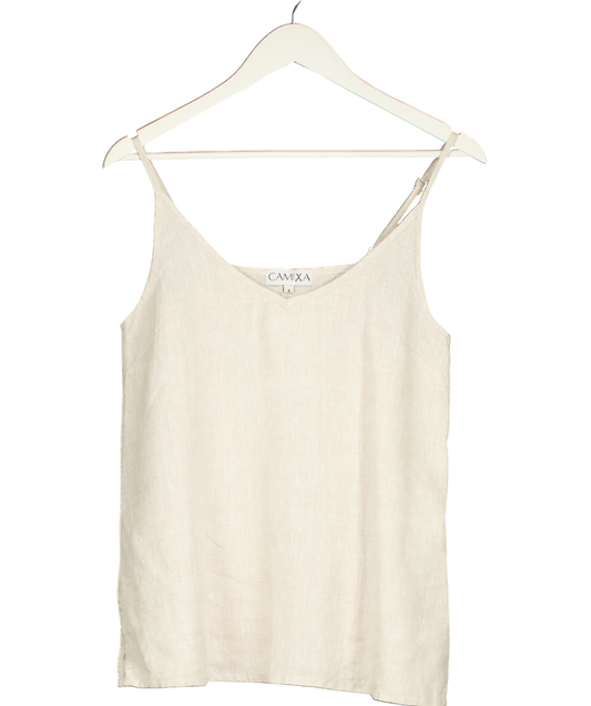 CAMIXA Beige Cami-v Natural Linen Top UK S