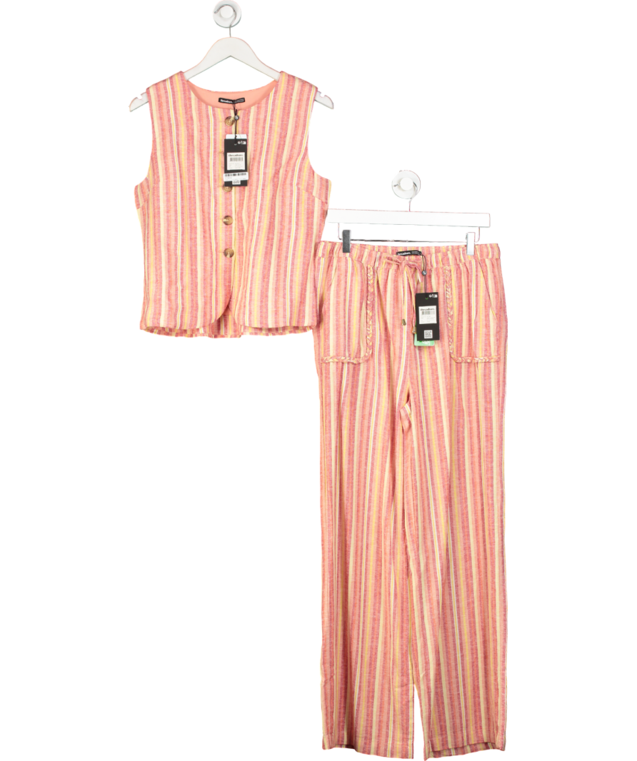 Threadbare Red Aso Waistcoat Top And Oyu Linen Trousers Set UK 12