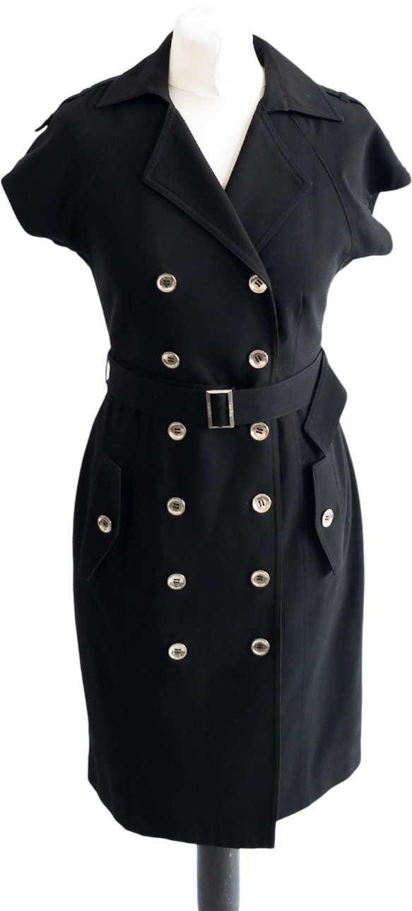 CALVIN KLEIN Black Vintage Belted Trench Dress Us4 UK 8