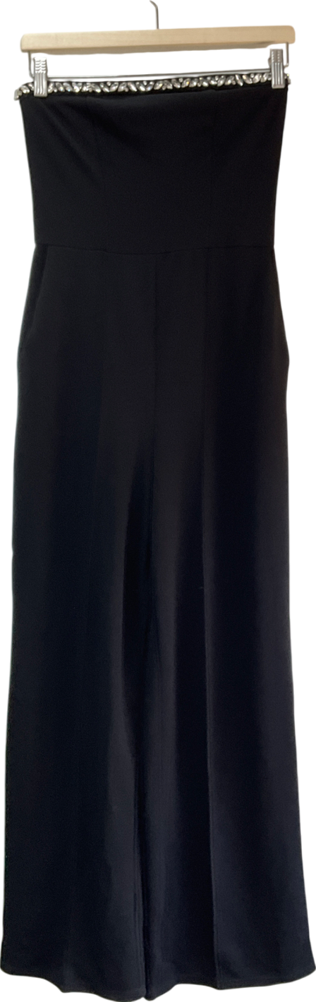 River Island Black Wide Leg Bandeau Diamanté Detailed Jumpsuit UK 10