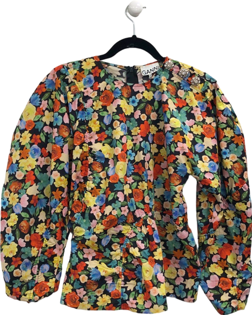 GANNI Multicolour Floral Long Sleeve Top UK 8