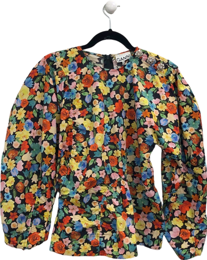 GANNI Multicolour Floral Long Sleeve Top UK 8