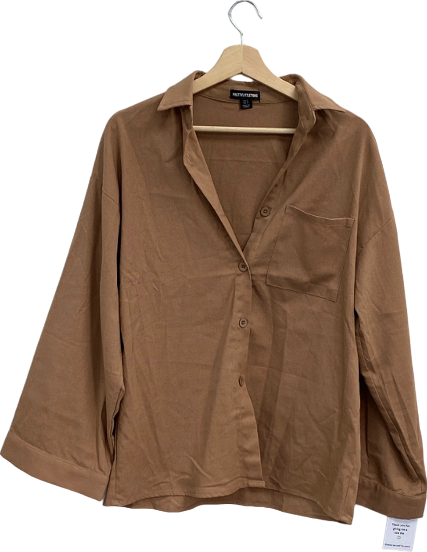 PrettyLittleThing Brown Buttoned Long Sleeve Shirt UK 6