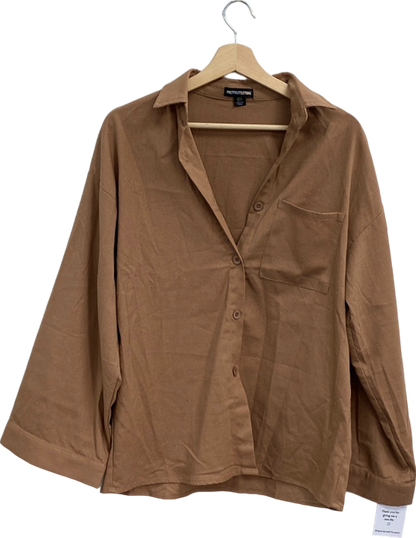 PrettyLittleThing Brown Buttoned Long Sleeve Shirt UK 6