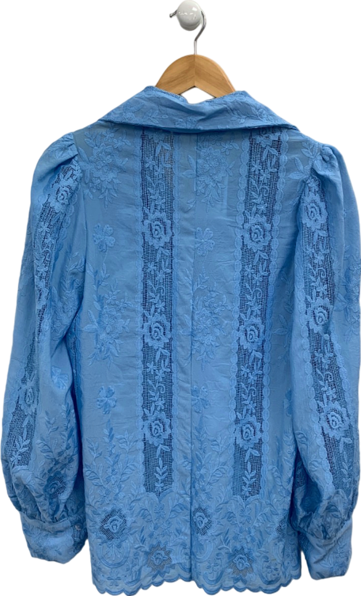 My Best Friends Wardrobe Light Blue Lace Button-Up Long Sleeve Blouse UK 10