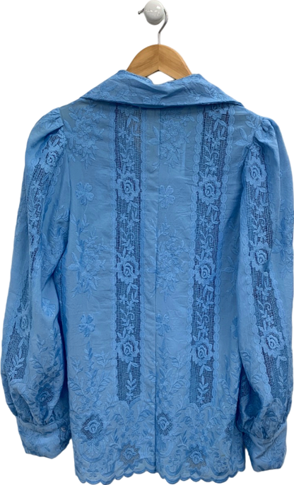 My Best Friends Wardrobe Light Blue Lace Button-Up Long Sleeve Blouse UK 10