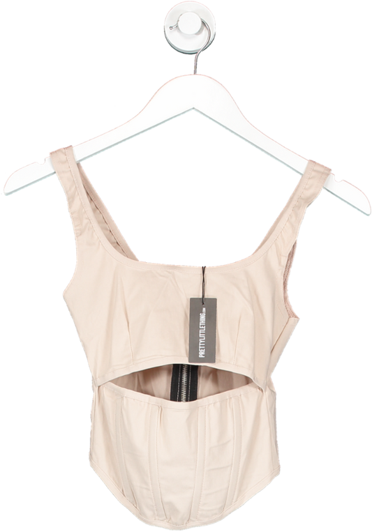 PrettyLittleThing Beige Stone Stretch Woven Cut Out Corset Top UK 6