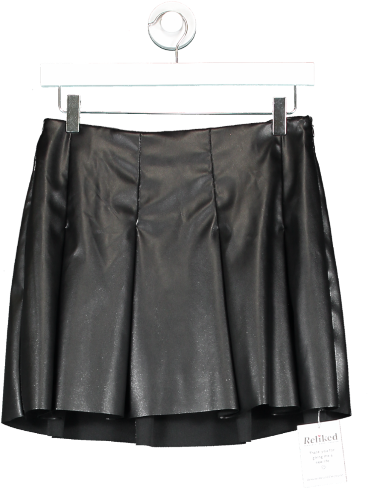 ASOS Faux Leather Box Pleat Micro Mini Skirt In Black UK 8