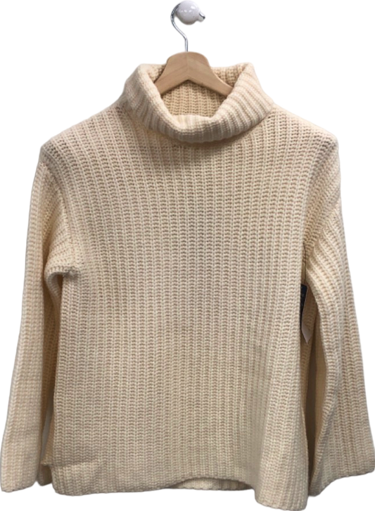 WYSE LONDON Ivory Cashmere Blend Coral Chunky Roll Neck Jumper UK S