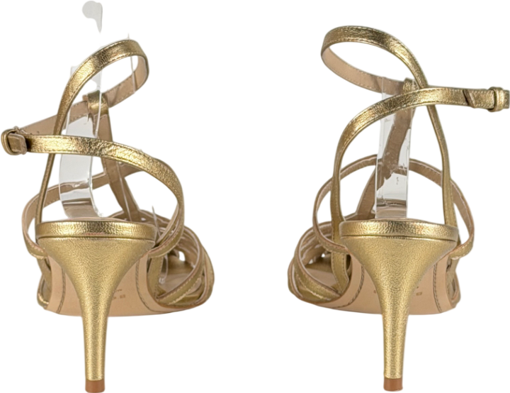 BODEN Metallic Gold Leather Cage Front Heels UK 8 EU 41