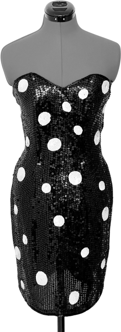 IMAGES Black / White Sequin Polka Dot Mini Dress UK 10