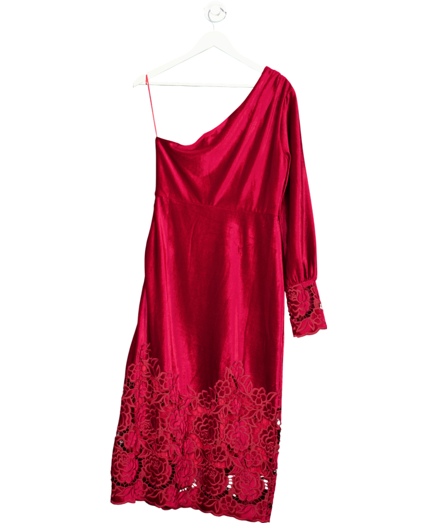 Layered With Love Red Champagne Wishes Velvet One Shoulder Dress UK M