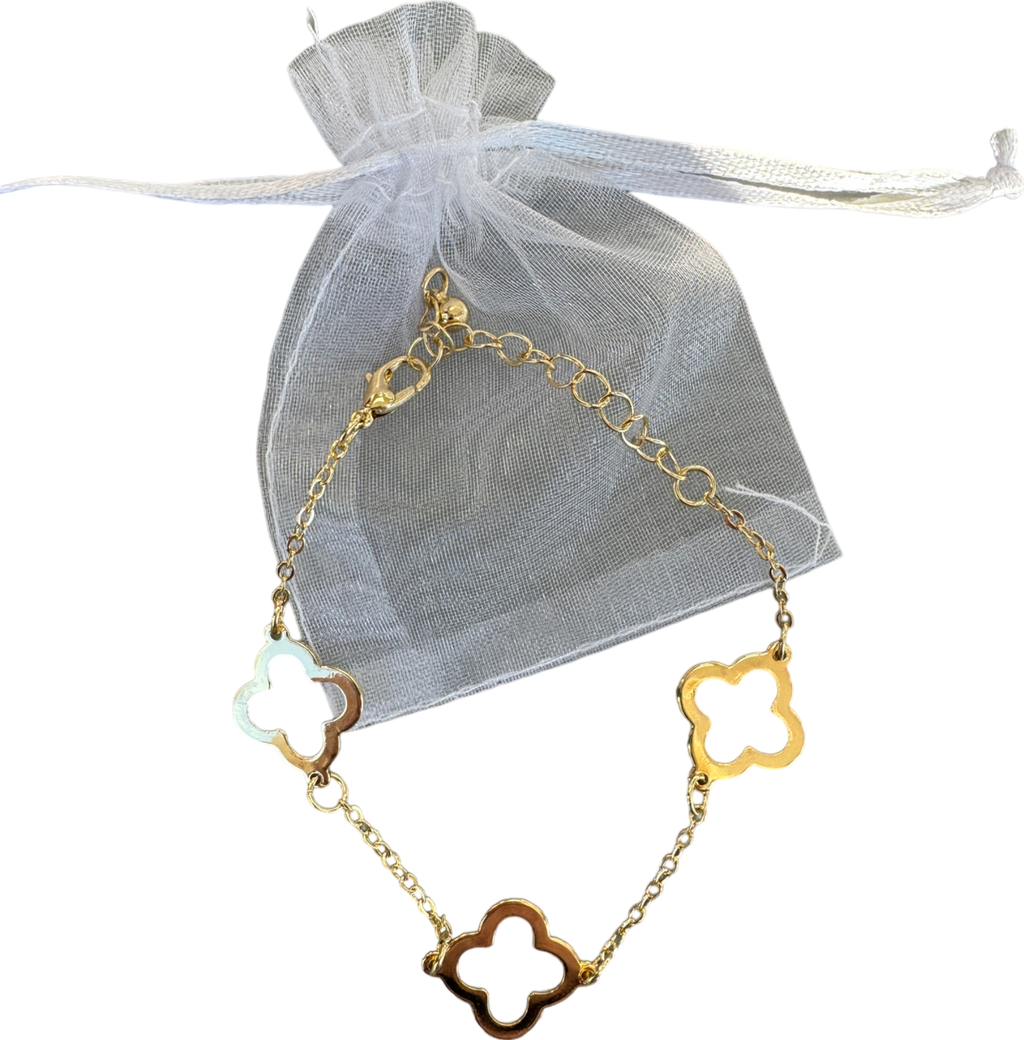 Gold Open Clover Bracelet In Tulle Gift Bag
