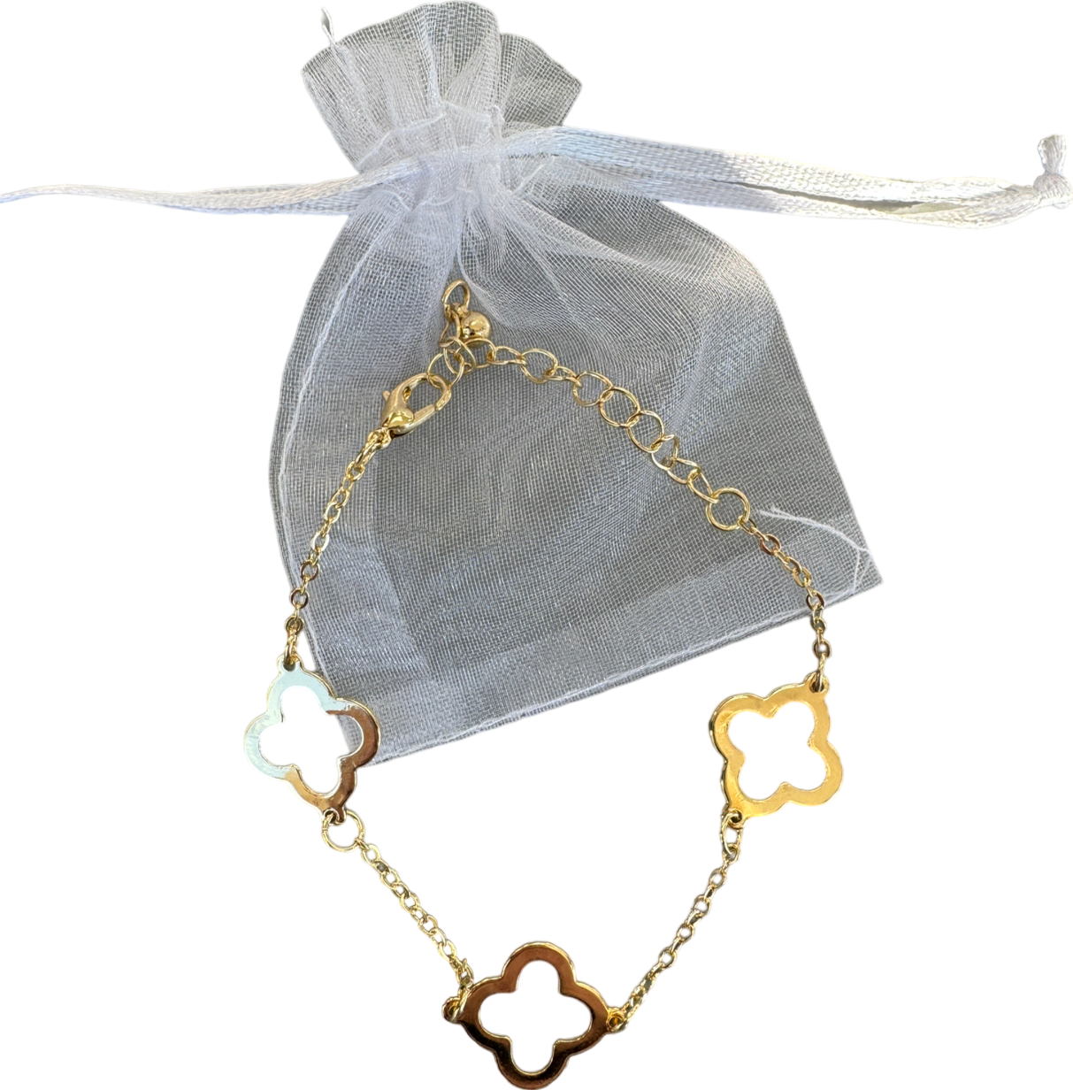 Gold Open Clover Bracelet In Tulle Gift Bag