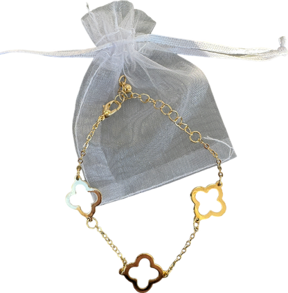 Gold Open Clover Bracelet In Tulle Gift Bag