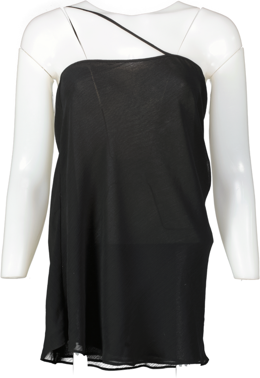 Lioness Black Asymmetric Neckline Sheer Mini Dress UK S