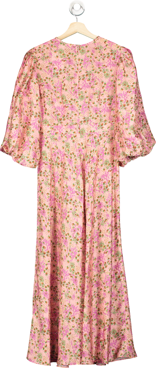 LK Bennett Pin kLois meadow-print balloon-sleeve silk-blend midi dress UK 8