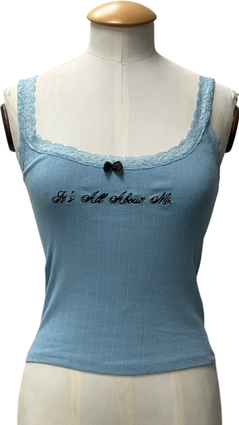 Urban Outfitters Blue It's All About Me Pointelle Tank Top UK S