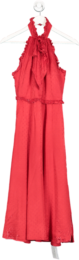 Alexa Chung Red Silk Polkadot Midi Dress UK 6