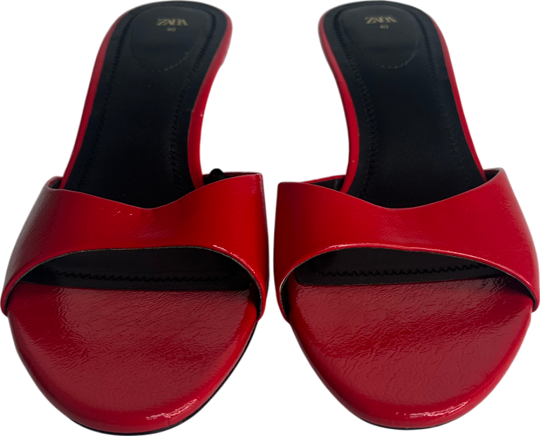 ZARA Red Faux-patent-finish Heeled Mules UK 7 EU 40 👠