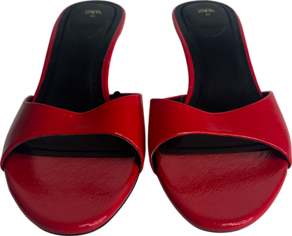 ZARA Red Faux-patent-finish Heeled Mules UK 7 EU 40 👠