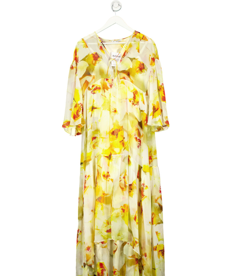 Uli Herzner Yellow Summer Silk Floral Print Maxi Dress UK S/M