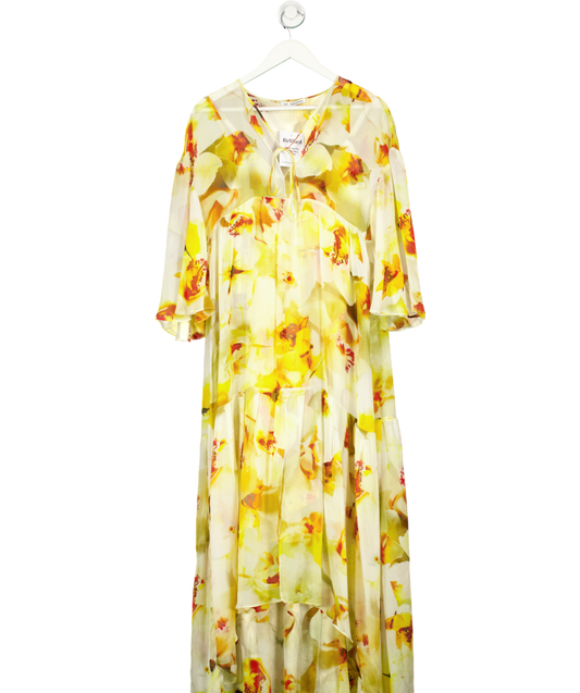 Uli Herzner Yellow Summer Silk Floral Print Maxi Dress UK S/M