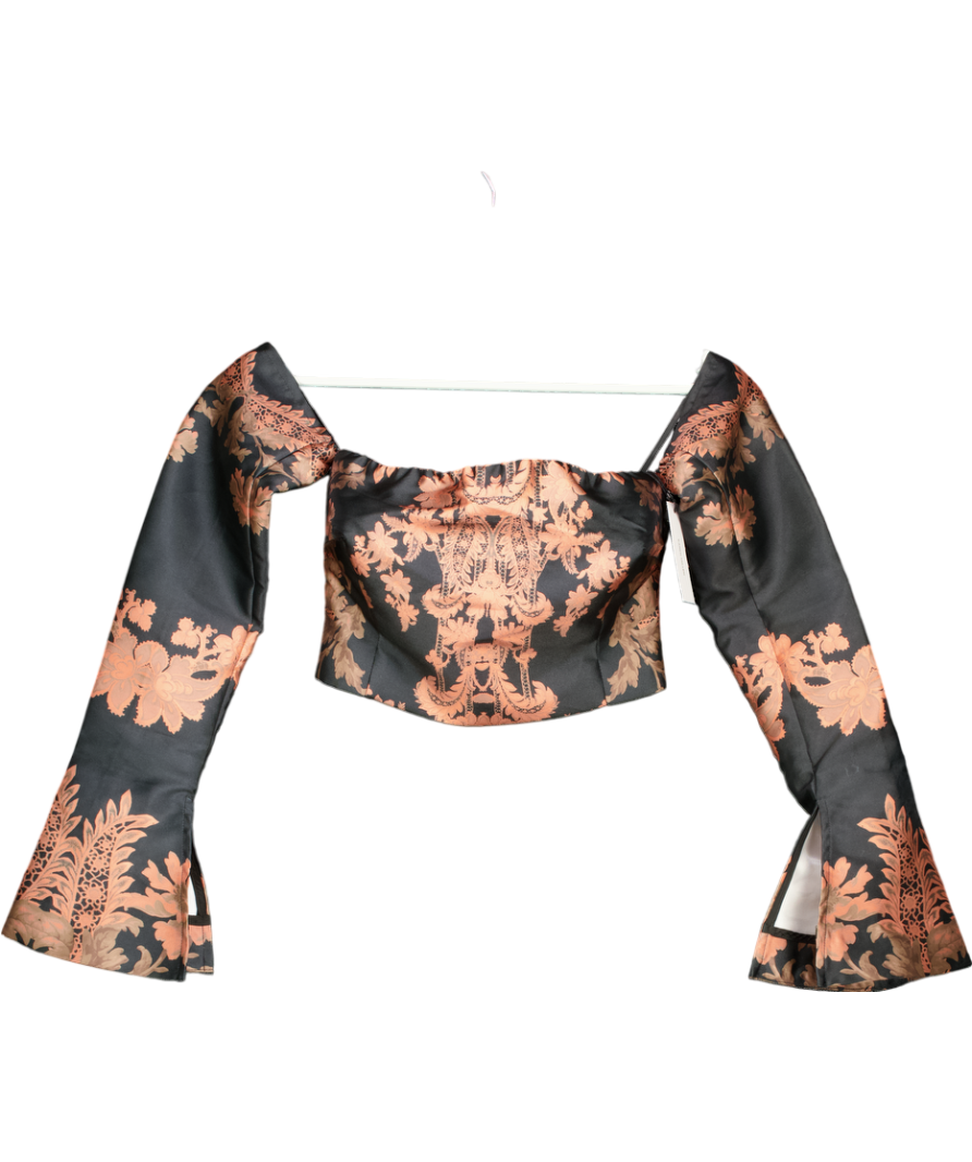 Karen Millen Black Jacquard Woven Floral Off The Shoulder Top UK 6