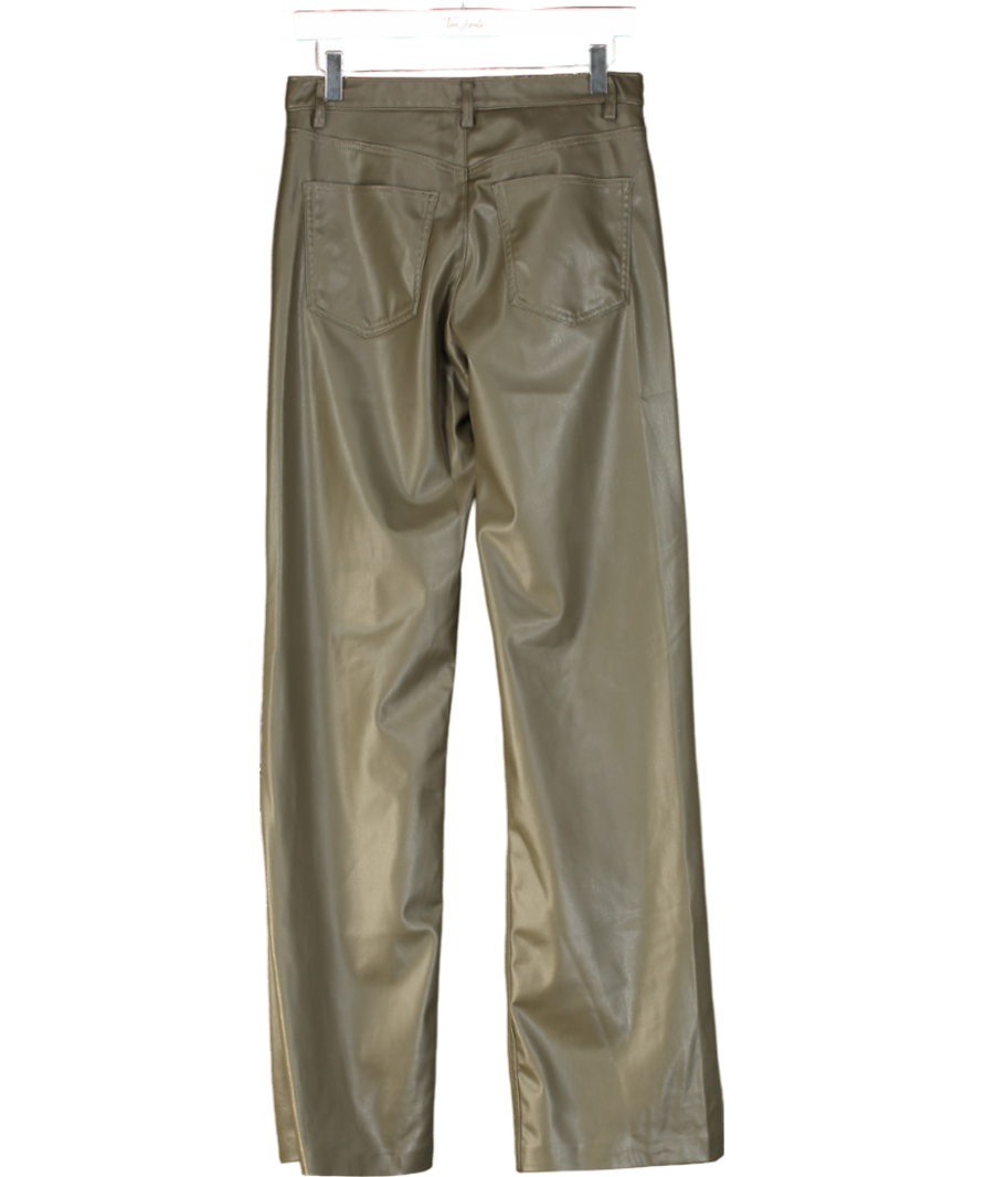 ZARA Olive Green Full Length Faux Leather Trousers UK XS