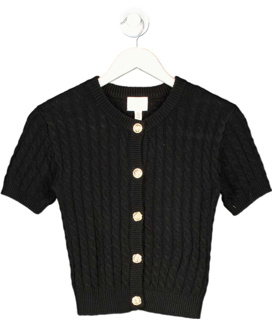 H&M Black Cable-knit Cardigan With Gold Button UK XS