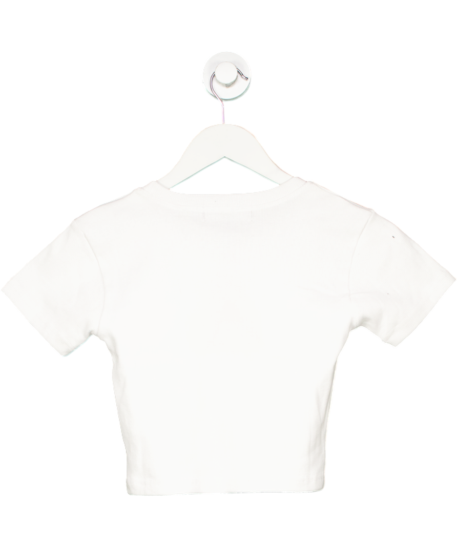 Ego White Short Sleeve Swirl Graphic Detail Ribbed Crop T-shirt UK S
