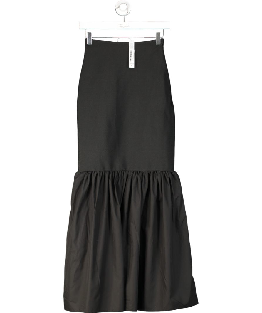 ASOS Black Poplin Shirred Drop Waist Maxi Dress UK 6