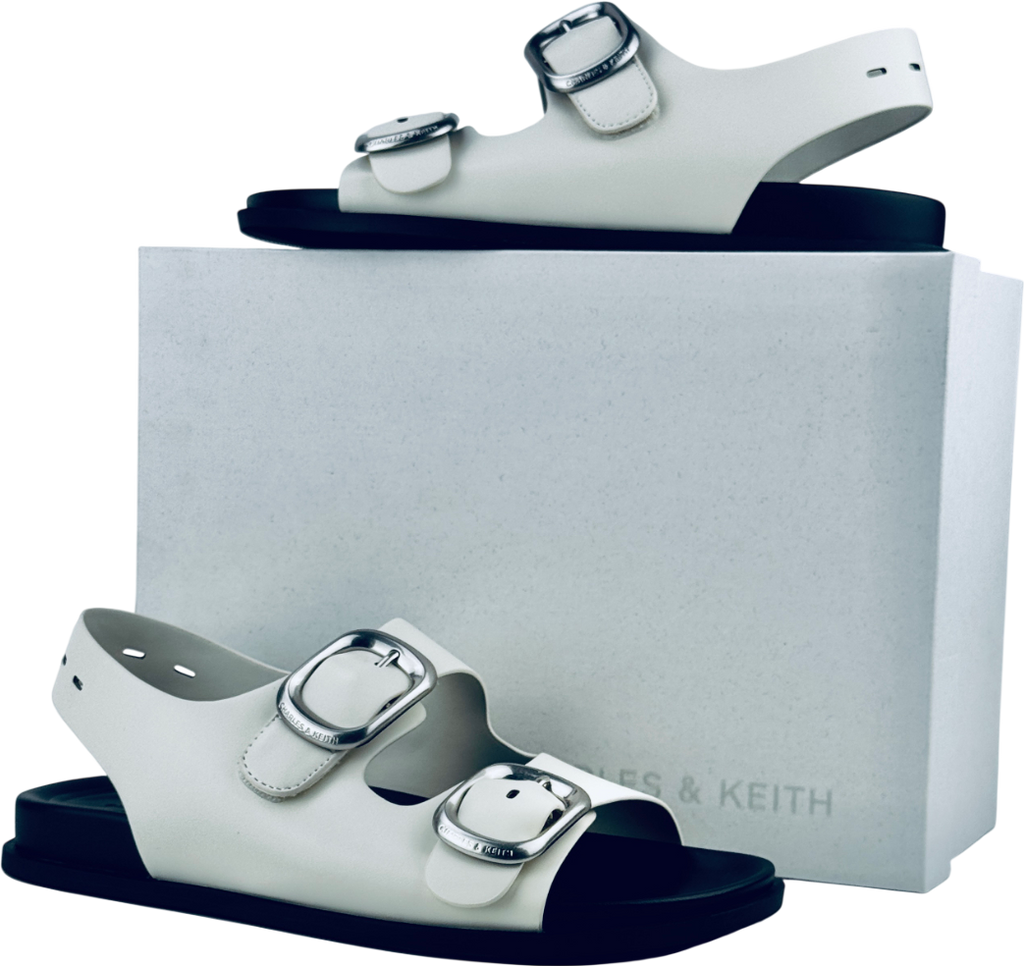 CHARLES & KEITH Buckled Double-strap Slingback Sandals - Chalk White UK 5 EU 38 👠
