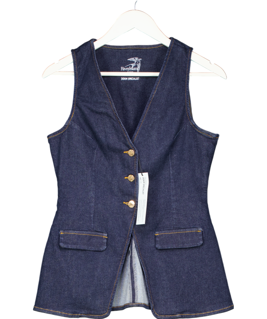 River Island Studio Blue Denim Waistcoat Top UK 8