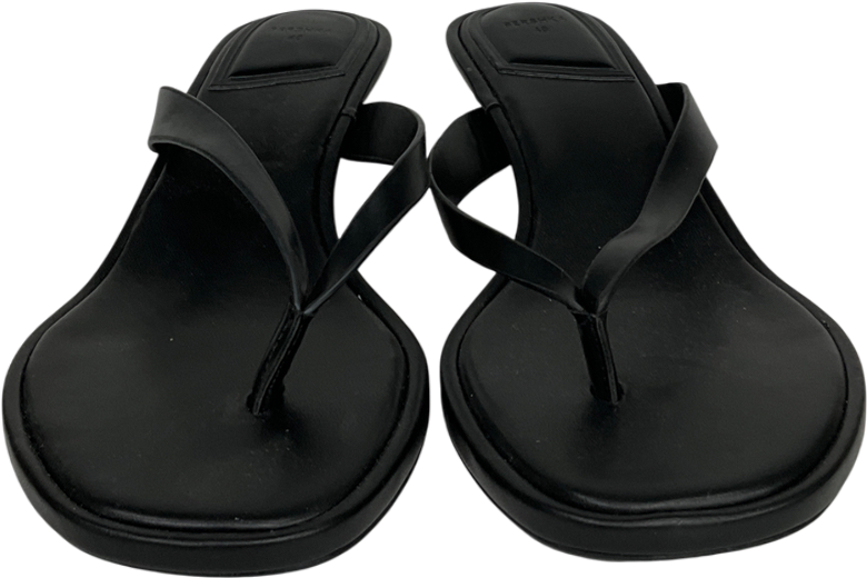 Bershka Black Faux Leather Heeled Flip Flops UK 7 EU 40 👠