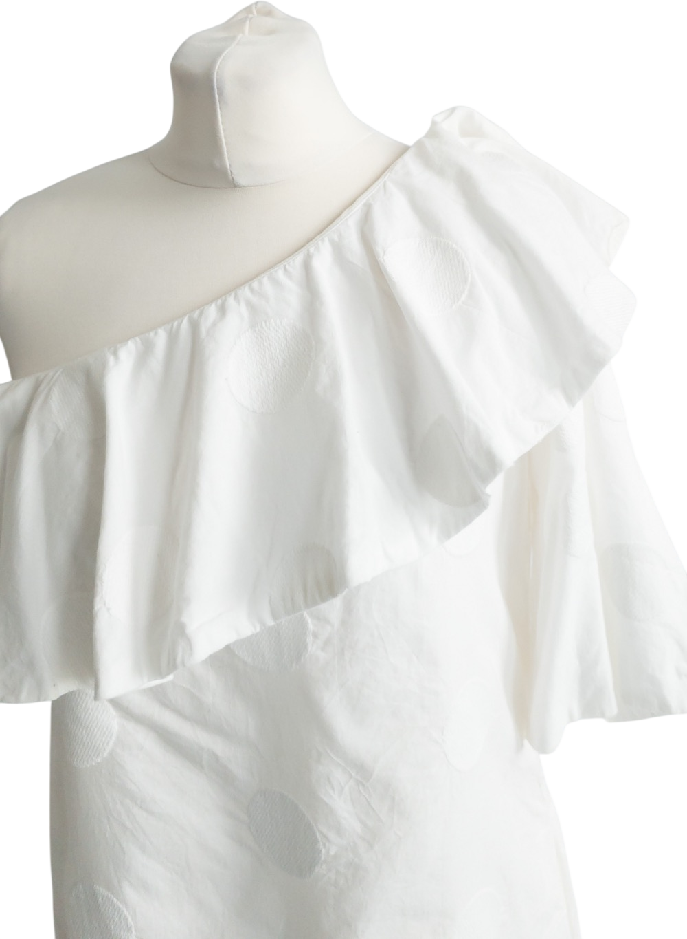 Paper London White Jacquard Polka Dot One Shoulder Mini Dress UK 12