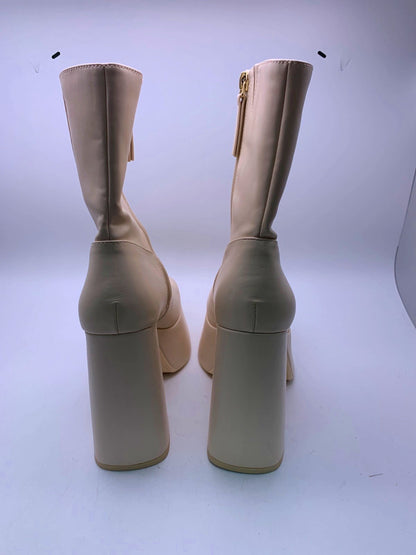 Bershka Beige Platform Block Heel Boots EU 41