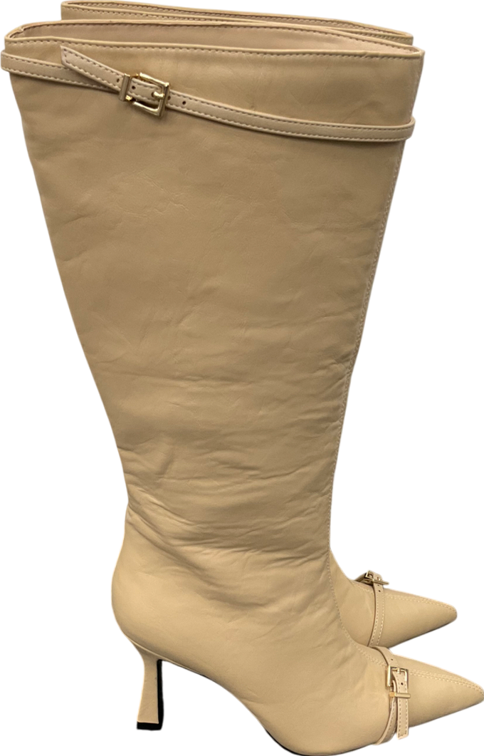 4th & Reckless Beige Mayfair Buckle Front Knee High Boots UK 7 EU 40 👠