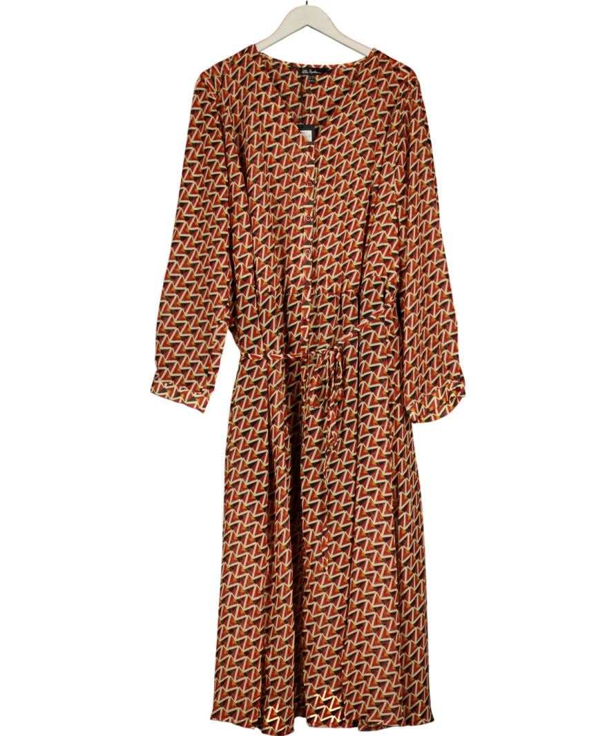 Ulla Popken Burgundy / Black/ Cream Geometric Print Maxi Dress UK 32/34