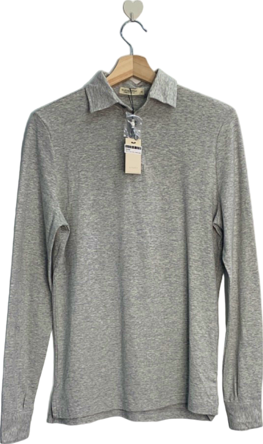 Suitsupply Light Grey Long Sleeve Cotton  Polo Shirt UK XS