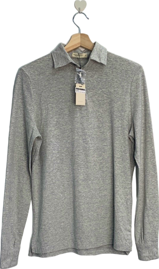 Suitsupply Light Grey Long Sleeve Cotton  Polo Shirt UK XS