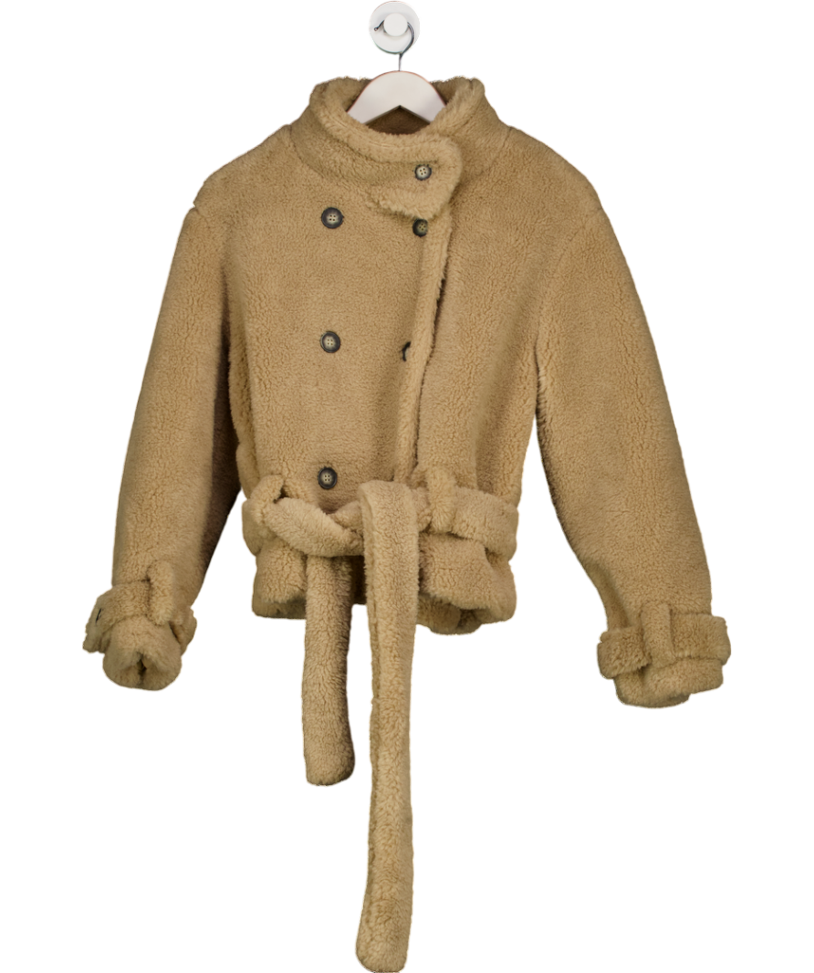 ASOS Beige Petite Borg Cropped Trench Coat In Oatmeal UK S